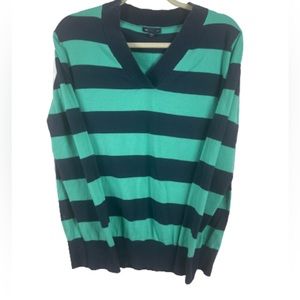 GAP- women’s XL blue and green striped v-neck sweater.
